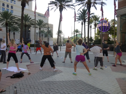 KScope attendees starting the day with Morning Chi Gung on the plaza in front of Harahs casino.